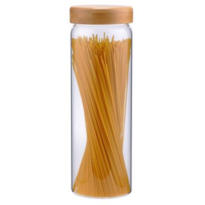 1850ml borosilicate glass food storage jar with screw bamboo lid 