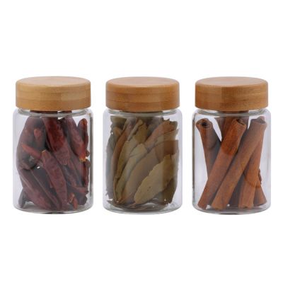 3Pcs Detachable Borosilicate Glass Spice Jar With Bamboo Screw Lid 