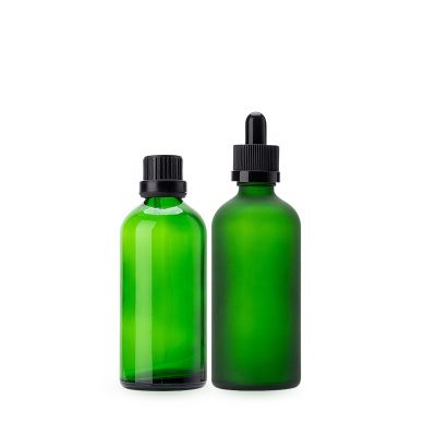 100ml custom Green frosted glass essential oil e cig vape liquid juice bottle with dropper caps for cosmetic 