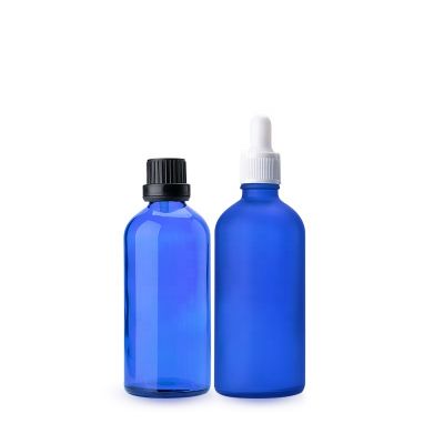50ML Large Volume Blue Glass Essential Oil Bottle with White/Black Lid 