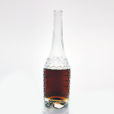 Engrave Flaring luxury special shape Finish High-Level White Frosting Fancy Wine 750ml Empty liquor glass bottle sale
