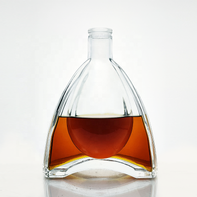 Custom Unique Shape Super Tequila Brandy Empty Wooden Cap Bespoke 750ml Flat 70cl Xo Cognac 700ml Clear Glass Liquor Bottle