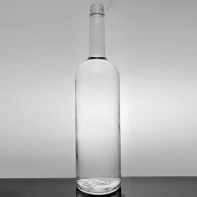 Luxury Extra White 1000ml Spirit Bottle High End 750ml Round Long Neck Vodka Rum Bottle 1L Wholesale Liquor Glass Bottles