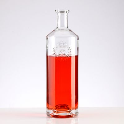 Custom made Transparent Short Neck Cylindrical Shape 750ml Liquor Glass Bottle Tequila glass bottle Simple Smooth 