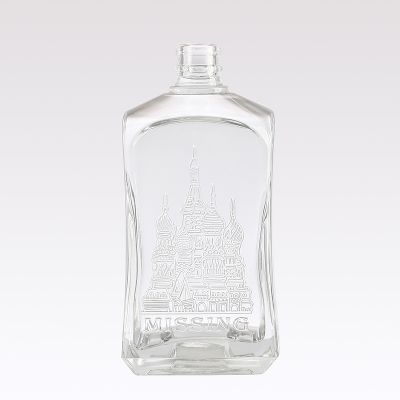 750ml Clear Embossed Bottle Glass 700ml Square Glass Bottle For Spirits 