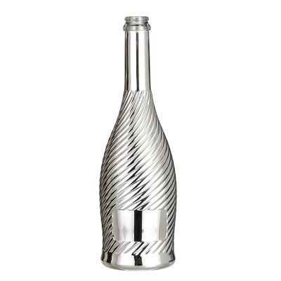Uv round empty electroplated champagne bottle beverage liquor screw cap silvered glass bottle 750ml wholesale 