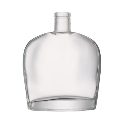 China Factory Clear Glass Wine Liquor Bottle Flat Round Shaped 700 ml With Stopper 