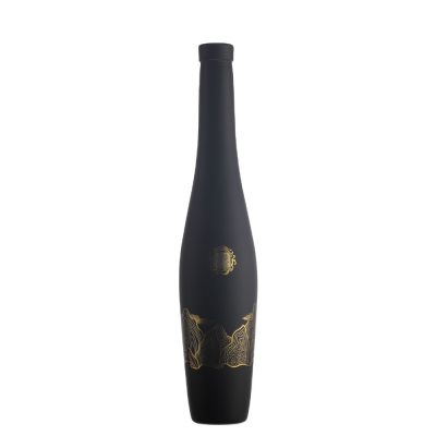 High Quality 375 ml Long Neck Custom black tall Glass Liquor Wine Bottle With Stopper 