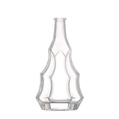 Flat fancy liquor clear glass bottle empty 500 ml super flint custom with stopper