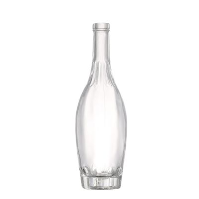 Empty 700 ml square flat clear wine glass liquor bottle long neck with cork