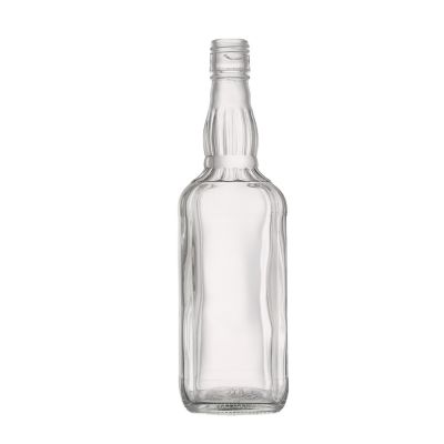 Stocked 700 ml Square Emboss Glass Flask Liquor Bottle Whiskey Bottle with Screw 