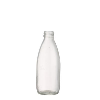 Unique cheap price round shape 250 ml clear empty milk juice beverage glass bottle with screw 
