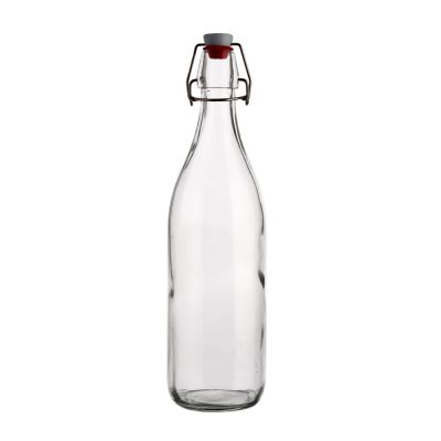 Bulk empty clear glass packing swing top round beer juice beverage glass bottles with flit top 