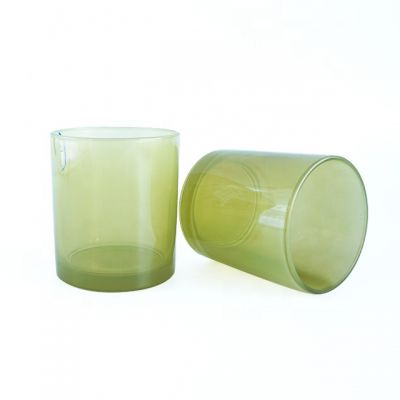 Customized unique 10oz glossy grass green popular color glass candle jar candle holders