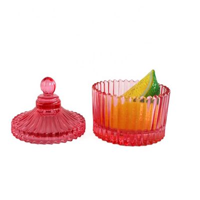 Fashion Glass Candy Jar with Glass Lid Red Spray Colored Glass Candle Holder 