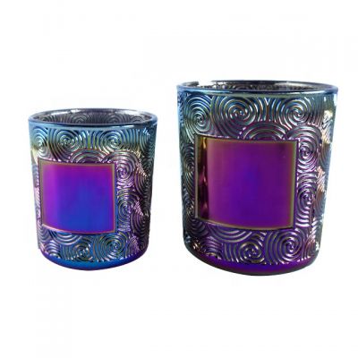Special Design Circle And Square Pattern Electroplated Gradient Glass Candle Cup for Decoration