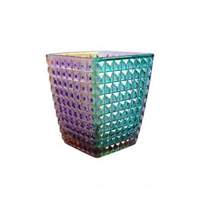  factory price gradient vogue fade color embossed square glass candle jar for gifts