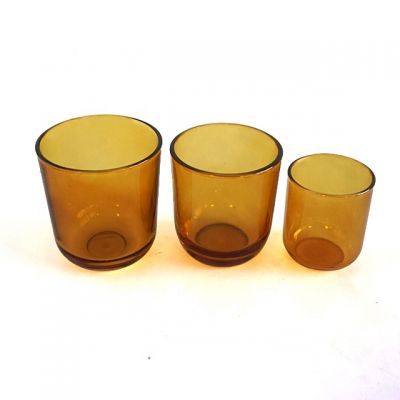 Shiny Amber Blue Green Purple Color Set Of 3 Glass Candle Holders for Wedding Centerpieces
