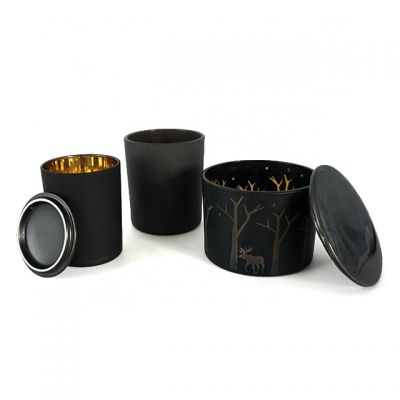 matte black flat glass candle jar with matte black porcelain lid and gift box 