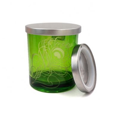 400ml translucent green candle jar with silver metal lid for home decoration