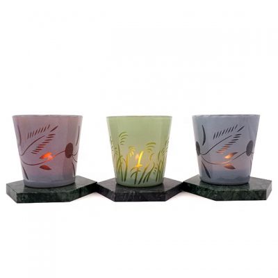 set of 3 cone shape custom color glass candle tealight holder with logo