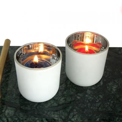 hot sale popular cheap white 6oz glass candle jar with silver inside