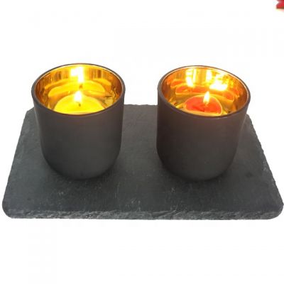 2019 popular gold plating frosted black candle holder glass wholesale