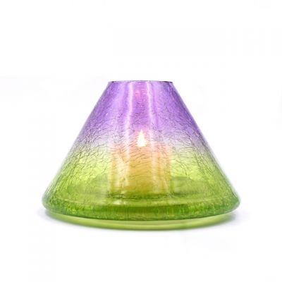 hand blown crackle multicolor faded big base glass candle holder