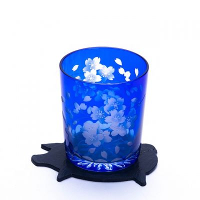 Table Centerpieces cylinder hand cut Glass Candle Jar Decorative Cobalt Blue Glass Candle Holder 