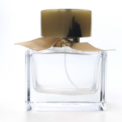 100ml wholesale empty square shape spray transparent glass perfume bottle with spray mist cap