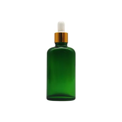 50ml Green Glass Essential Oil Bottle For Cosmetics Empty Flat Shape With Dropper