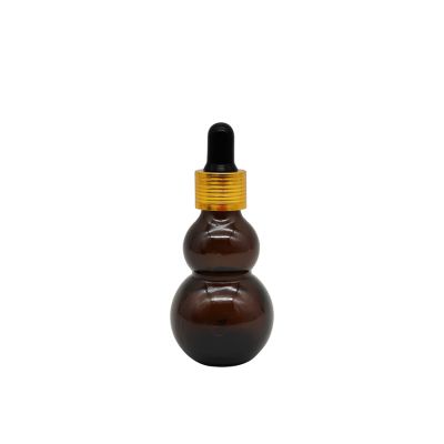 china bottle factory supply 10 ml dual gourd glass dropper bottle with golden cap dropper