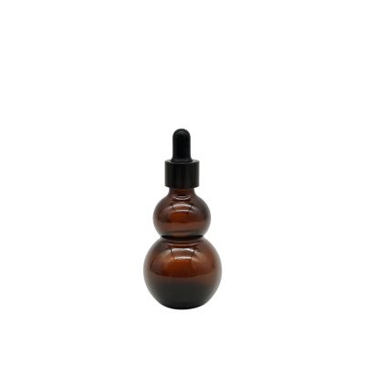 30ml High Quality Amber Double Gourd Glass Essential Oil Bottles With Customized Dropper