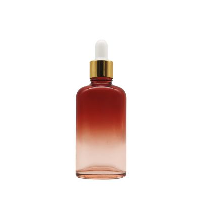 Good Quantity Red Glass Essential Oil Bottle For Cosmetic 50ml Empty Flat Shape With Dropper