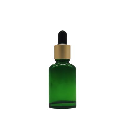 Essential Oil Bottle Green Flat Bottle 20ml Glass Dropper Bottle With Gold Drop Cap