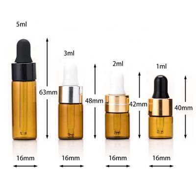 New Design 1ml 2ml 3ml 5ml 10ml Mini Sample Amber Perfume Oil Glass Bottle Droppers 