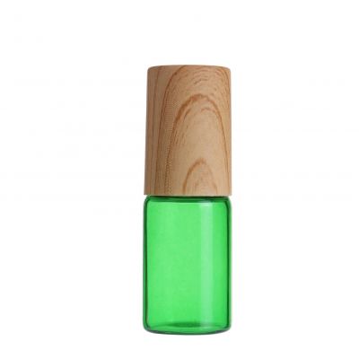3ml green essential oil roll on perfume glass roller bottle with glass roller ball and wood grain plastic cap