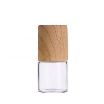 Super September 2ml clear essential oil glass roll on bottle with steel roller ball and wood grain plastic cap