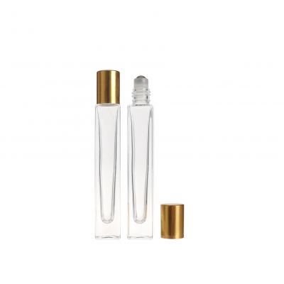Wholesale 10ml Empty Clear Square Essential Oil Perfume Eye Cream Glass Roll on Bottle with Steel Roller Ball 