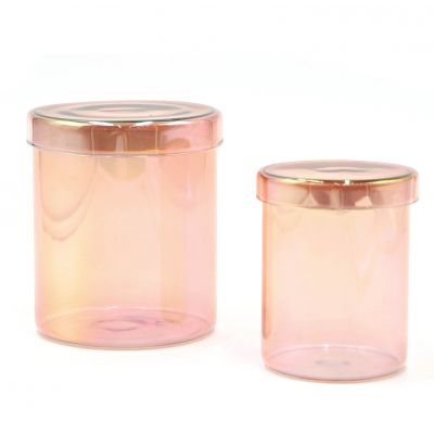 Luxury Textured Pink Decorating Votive Glass Candle Jar With Lid
