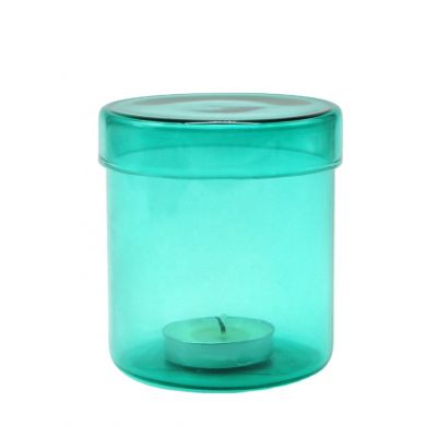 High Borosilicate Blue Glass Candle Jar with Lid for Decoration