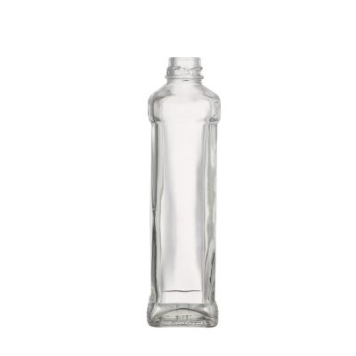 Empty Best Quality square 350 ml fruit juice beverage clear glass bottle with screw