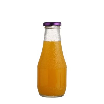 Fancy custom design good price 300 ml glass juice bottle beverage with metal lid 