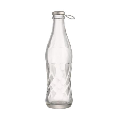 Unique shape emboss 250 ml beverage glass milk juice bottle thin mouth with crown 