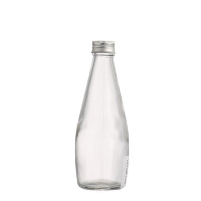 Clear unique shape empty 300 ml Drinking glass milk juice bottle with screw or crown