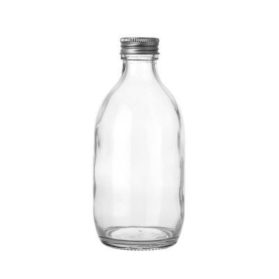 High quality round empty 300ml glass juice bottle for milk beverage with screw