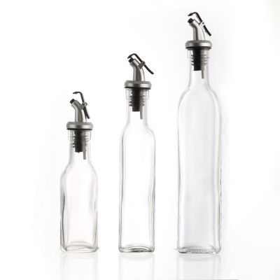 High quality 150ml 250ml 500ml square shape empty clear olive oil glass bottles with spout