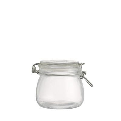 Fair price good quality 500 ml round shape glass airtight storage jar with clip top