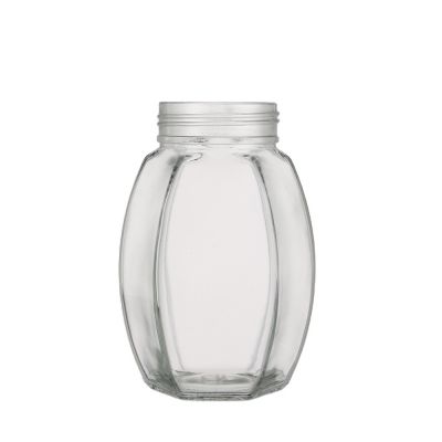 730 ml Fancy hexagon food grade honey jar gold lid sealed glass storage jar