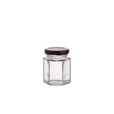 Empty small 180 ml food storage jar glass honey bottles hexagon honey glass jar with lid 